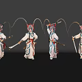 Women in Traditional Chinese Opera Costumes With Headdresses Holding Swords Performing