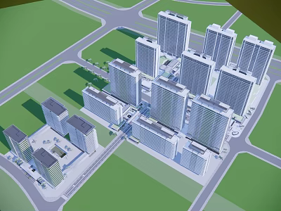 Modern Urban Development With High Rise Buildings Green Spaces And Road Network 3d model