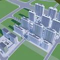 Modern Urban Development With High Rise Buildings Green Spaces And Road Network