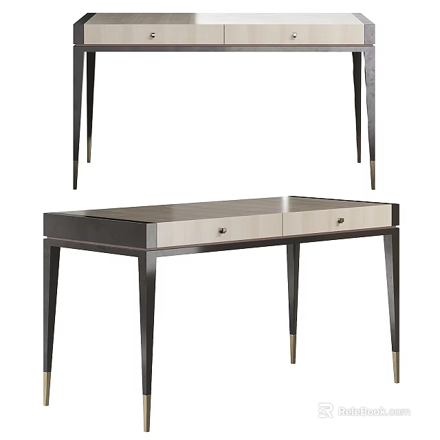 Modern Dressing Table Design With Black Metal Legs And White Top Drawers 3d model 