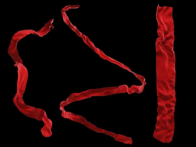 Red Silky Ribbons Flowing Elegantly With Curved Shapes Against Black Background 3d model