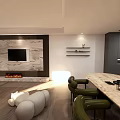 Modern TV Stand With Marble Backdrop TV And Shelves In Living Room