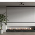 Projection Monitoring System With Projector Large Screen Fireplace And Plant In Indoor Setting