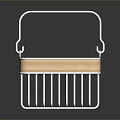 White Metal Household Storage Basket With Wooden Accent And Handle