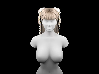 Game Movie Female Character Blonde Twin Tails White Flower Headpiece Bare Upper Body Black Background 3d model