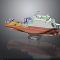Red and White Water Vessel Model With Green Superstructure And Deck Equipment