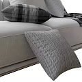 L Shaped Light Colored Casual Sofa Set With Plaid Pillows And Wooden Base