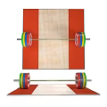 Colorful Barbell with Sport Label and Weight Plates on Red Brown Mat