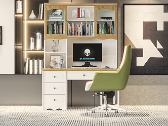 Study Desk Chair Bookcase 3d model