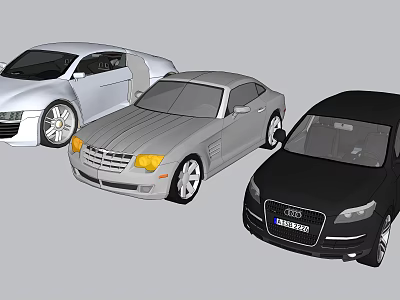 Three Different Colored Sedan Cars Including Silver Gray And Black Audi Models 3d model
