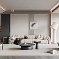 Modern Living Room Interior Design With Sectional Sofa Area Rug Floor Lamp And Decorative Painting
