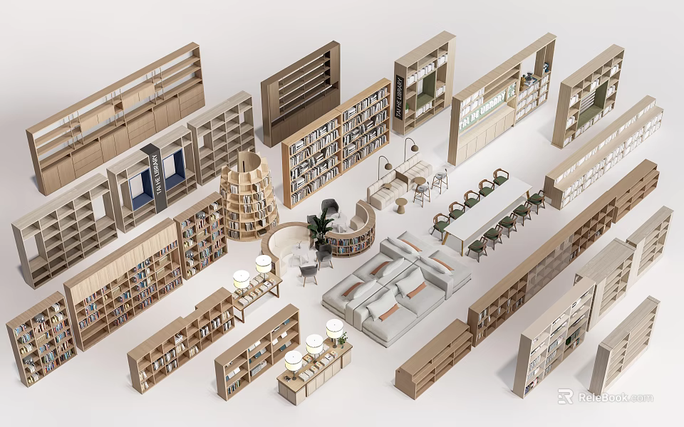 Multiple Modern Bookcase Designs With Shelves Storage Solutions And Display Areas 3d model 