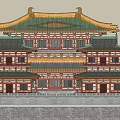 Ancient Chinese Architecture With Multi Story Structure Traditional Curved Eaves And Red Wooden Walls