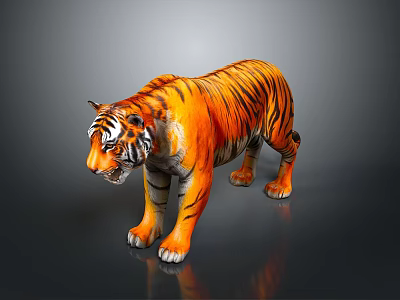 Orange And Black Striped Tiger Sculpture In Standing Position With Realistic Details 3d model