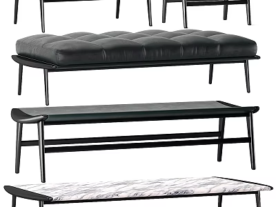 Modern Ottoman Bench Designs With Leather Cushion Wooden Frame And Patterned Seat 3d model