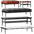 Modern Ottoman Bench Designs With Leather Cushion Wooden Frame And Patterned Seat