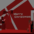 Christmas Decorative Setup Featuring Red Gift Box White Ribbon Bow Merry Christmas And Small Gifts