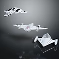 Space and Aerospace Scene With White Spaceships Flying in Black Background and Stars
