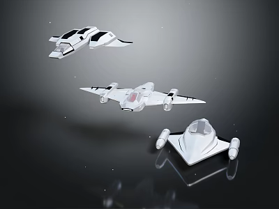 Space and Aerospace Scene With White Spaceships Flying in Black Background and Stars 3d model