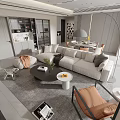 Modern Living Dining Room Interior With Beige Sofa Coffee Table And Dining Chairs 3d model
