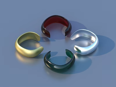 Stylish Open Design Jewelry Rings In Gold Red Silver And Green Colors 3d model