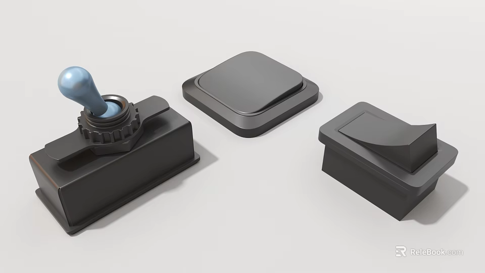 Black Industrial Equipment Components With Blue Knob And Control Switch 3d model 