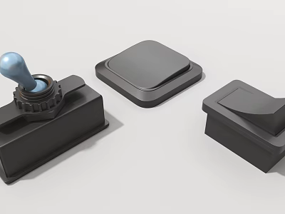 Black Industrial Equipment Components With Blue Knob And Control Switch 3d model