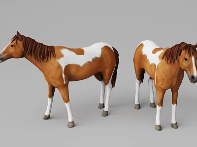 Two Brown And White Horse 3D Models Standing In Studio 3d model