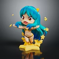 Playful Blue Haired Cartoon Character With Yellow Bikini And Stars On Star Shaped Base