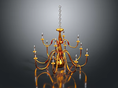 Elegant Golden Chain Hung Chandelier With Multiple Arms And Candle Shaped Lights For Home Decor 3d model
