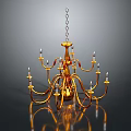 Elegant Golden Chain Hung Chandelier With Multiple Arms And Candle Shaped Lights For Home Decor