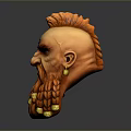 Woman Crafting Intricate Orange Sculpture With Mohawk And Braided Beard