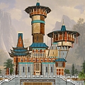 Chinese City Lookout Tower Castle Game Movie Scene 3d model