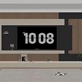 Modern TV Background Wall Design With Wooden Strips Decorative Shelves And Warm Lighting