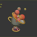 Playful White Cup With Orange Rim Yellow Handle Purple Pink Base Overflowing Red Balls