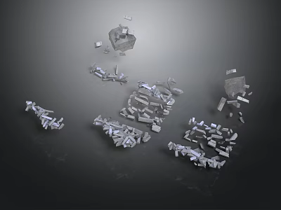 Scattered Silver Metal Blocks With Various Shapes And Sizes On Gray Background 3d model