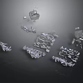 Scattered Silver Metal Blocks With Various Shapes And Sizes On Gray Background