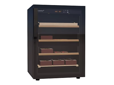 Black Electric Storage Cabinet With Glass Door And Multiple Shelves 3d model