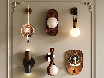 Various Creative Wall Lamps With Unique Designs And Different Materials On Wall 3d model
