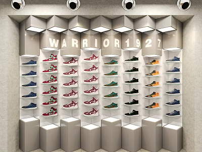 Clothing Store WARRIOR1927 Shoe Display With Various Colors Shelves And Lighting 3d model