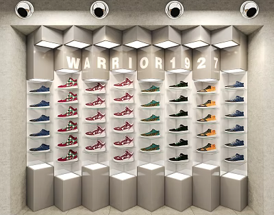 Clothing Store WARRIOR1927 Shoe Display With Various Colors Shelves And Lighting 3d model