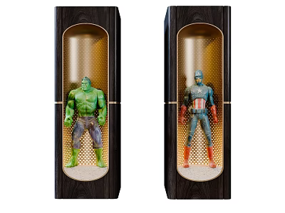 Wooden Display Cabinets With Illuminated Glass Doors For Hulk And Captain America Figurines 3d model
