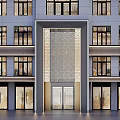Modern Multi Story Building Storefront With Glass Doors And Decorative Grille