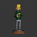 Game Movie Character Wearing Green Shirt And Gray Pants On Orange Base Holding Red Object