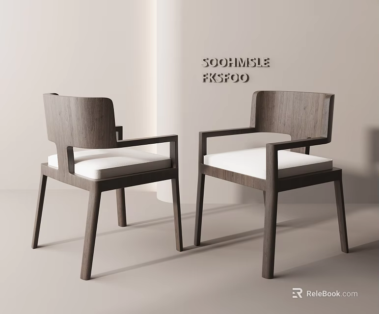 Modern Single Chair With Wooden Frame And White Cushion Minimalist Design 3d model 