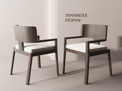 Modern Single Chair With Wooden Frame And White Cushion Minimalist Design 3d model