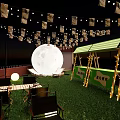Commercial Street Rooftop Terrace With Green Lawn Seats Umbrellas And Lighting