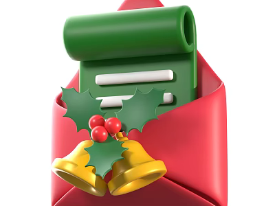 Christmas Decorative Ornament Set with Red Envelope Green Scroll Holly Leaves and Golden Bells 3d model
