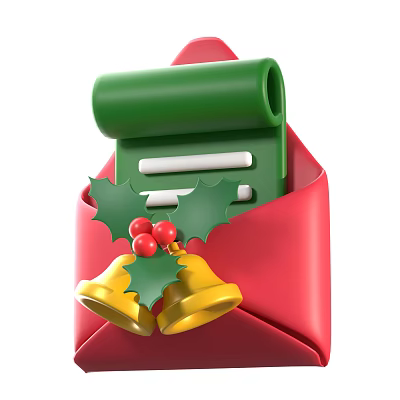 Christmas Decorative Ornament Set with Red Envelope Green Scroll Holly Leaves and Golden Bells 3d model