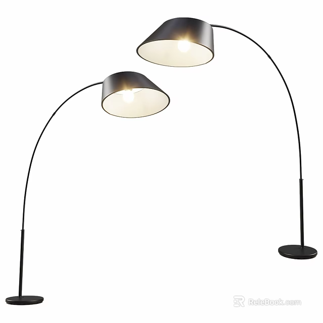 Modern Black Metal Arc Floor Lamp With Round White Shade And Warm Lighting 3d model 